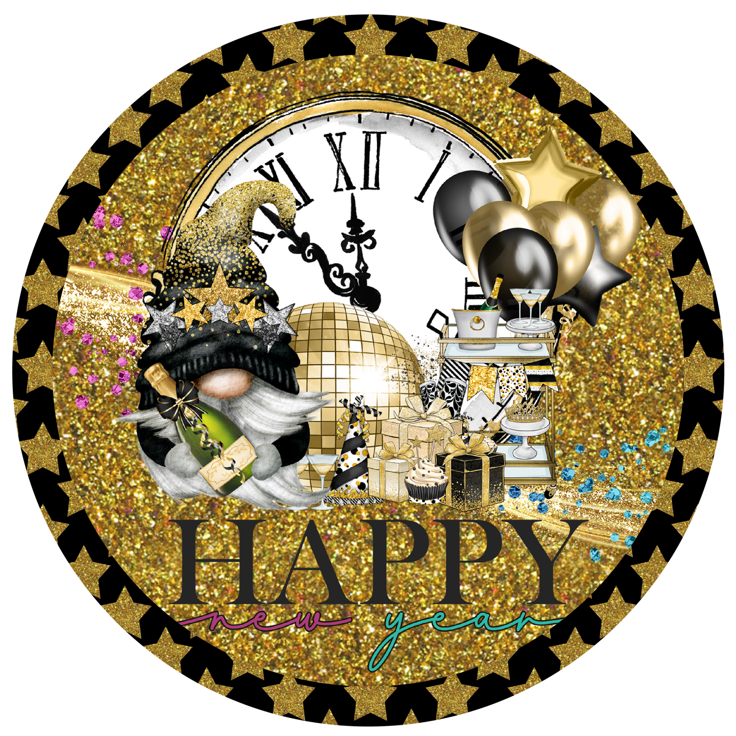 Happy New Year Gnome Champagne Gifts Metal / Vinyl Sign - Made in USA