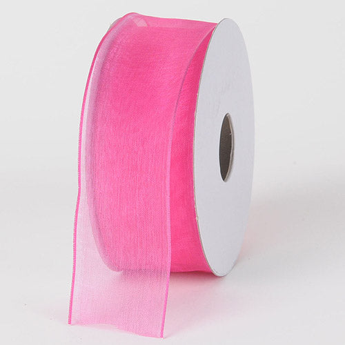 Hot Pink - Organza Ribbon Thin Wire Edge 25 Yards - ( 1 - 1/2 Inch | 25 Yards ) BBCrafts.com