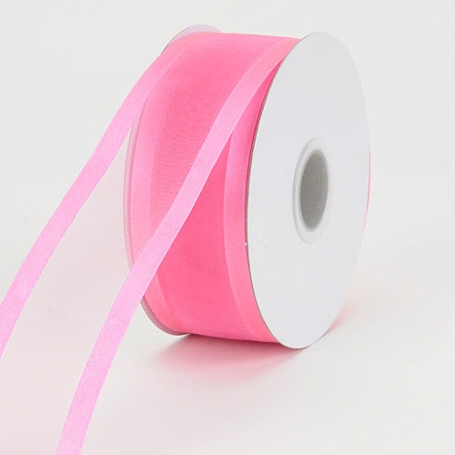 Hot Pink - Organza Ribbon Two Striped Satin Edge - ( 5/8 Inch | 25 Yards ) BBCrafts.com