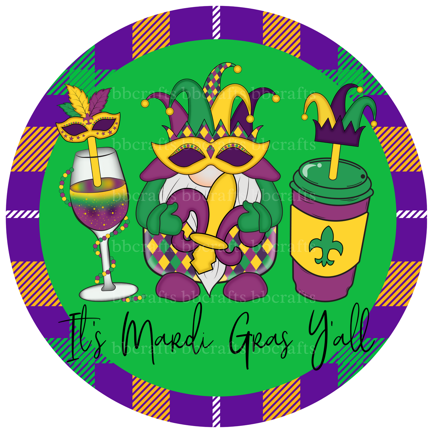 It's Mardi Gras Y'All Gnome Metal / Vinyl Sign - Made in USA