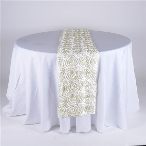 Ivory 14 Inch x 108 Inch Rosette Table Runner BBCrafts.com