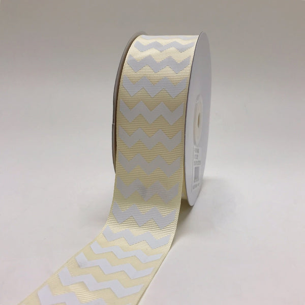 Ivory - Chevron Design Grosgrain Ribbon ( 1 - 1/2 Inch | 25 Yards ) BBCrafts.com