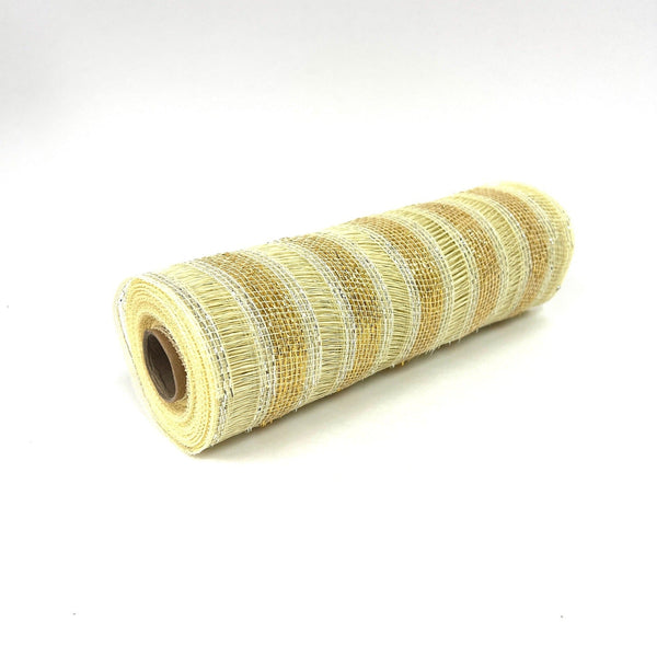 Ivory - Deco Mesh Eyelash Metallic Stripes - (10 Inch x 10 Yards) BBCrafts.com