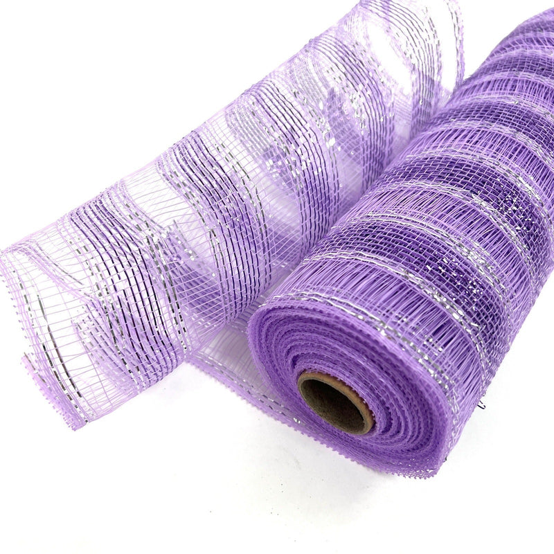 Lavender - Deco Mesh Eyelash Metallic Stripes - (10 Inch x 10 Yards) BBCrafts.com