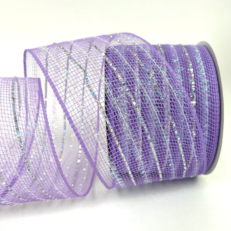 Lavender - Laser Metallic Mesh Ribbon - ( 4 Inch x 25 Yards ) BBCrafts.com