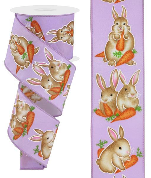 Lavender Multi - Bunnies With Carrots Ribbon - ( 2-1/2 Inch | 10 Yards ) BBCrafts.com