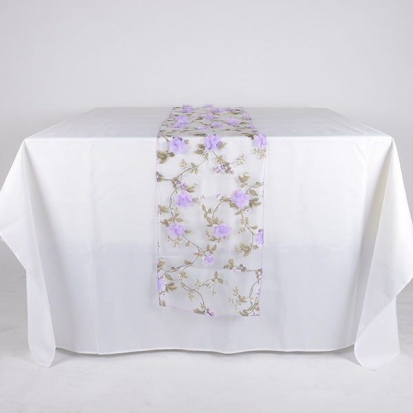 Lavender Organza with 3D Roses Table Runner BBCrafts.com