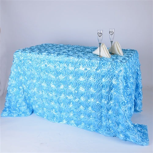 Light Blue 90 Inch x 132 Inch Rosette Tablecloths BBCrafts.com