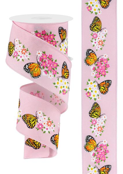 Light Pink Multi - Butterfly With Flowers Ribbon - ( 2-1/2 Inch | 10 Yards ) BBCrafts.com