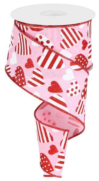 Light Pink - Valentine Hearts Wired Edge Ribbon - ( 2-1/2 Inch | 10 Yards ) BBCrafts.com