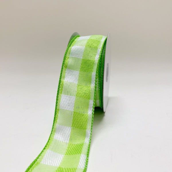 Lime White checkered Wired Ribbon - 1 - 1/2 Inch x 10 Yards BBCrafts.com