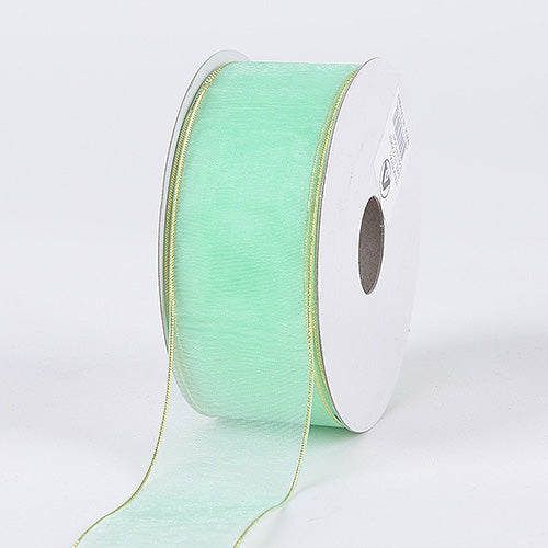 Mint with Gold - Sheer Organza Ribbon - ( 5/8 Inch | 25 Yards ) BBCrafts.com