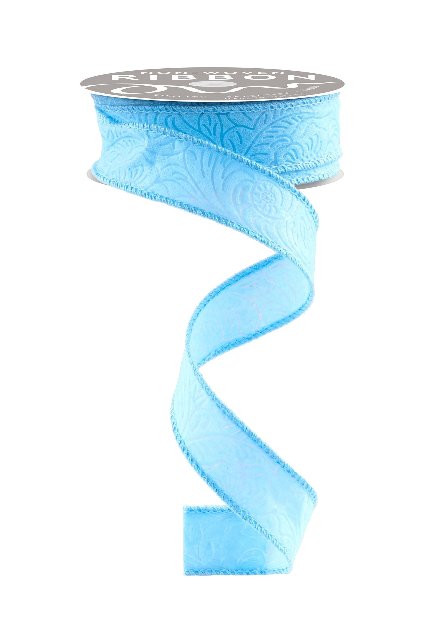 1 Inch x 10 Yards Floral/Leaves Ribbon - Light Blue