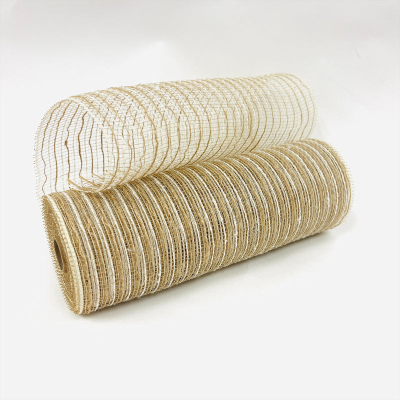 Natural Burlap Stripes Deco Mesh - ( 10 Inch x 10 Yards ) - Made In Taiwan BBCrafts.com
