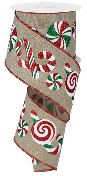 Natural - Candy Cane Peppermint Royal Wired Edge Ribbon - ( 2-1/2 Inch | 10 Yards ) BBCrafts.com