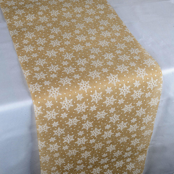 Natural White Snowflake Design Faux Burlap Table Runner ( 14 Inch x 108 Inches ) BBCrafts.com