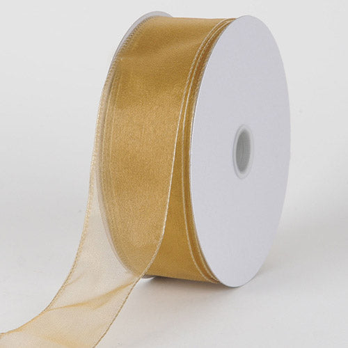 Old Gold - Organza Ribbon Thick Wire Edge 25 Yards - ( W: 1-1/2 inch | L: 25 Yards )