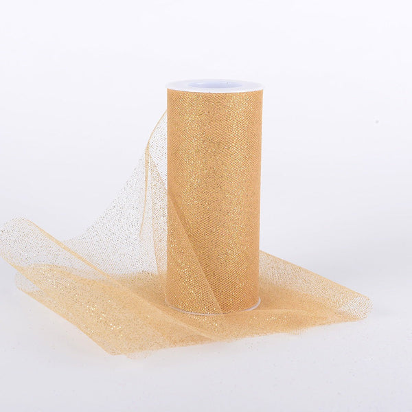 Old Gold Premium Glitter Tulle Fabric ( W: 6 Inch | L: 10 Yards ) BBCrafts.com