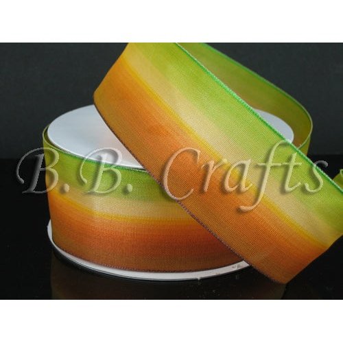 Ombre Ribbon Wired Edge Green Yellow Orange ( W: 1 - 1/2 Inch | L: 25 Yards ) BBCrafts.com