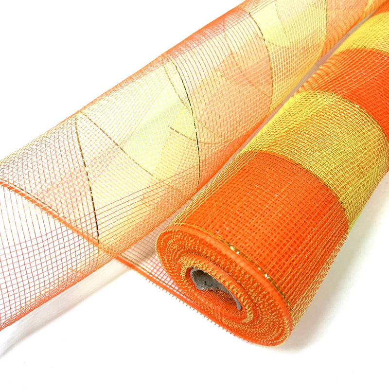 Orange Green - Floral Mesh Wrap Two Color Design - ( 21 Inch x 10 Yards ) BBCrafts.com