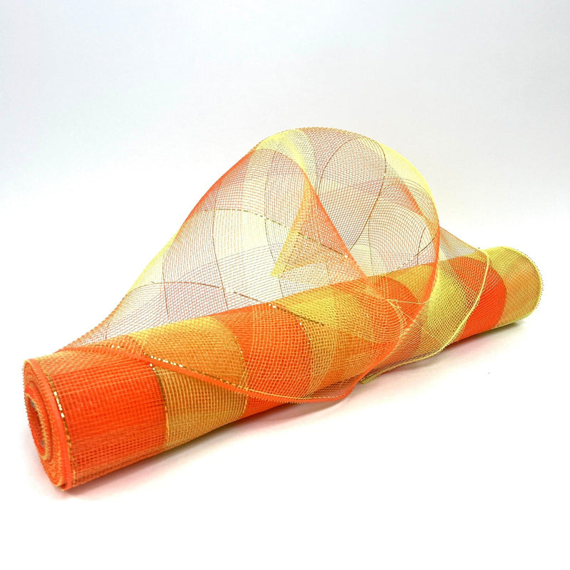 Orange Green - Floral Mesh Wrap Two Color Design - ( 21 Inch x 10 Yards ) BBCrafts.com