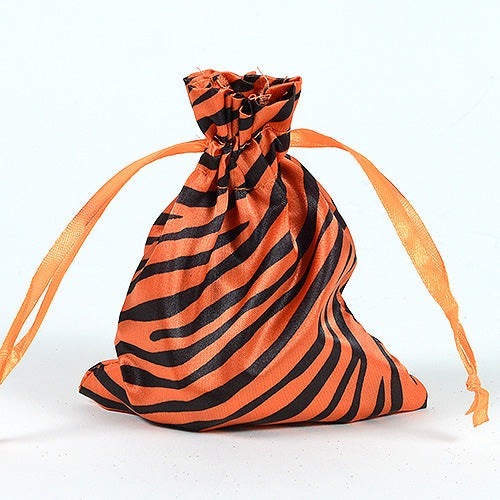 Orange - Satin Animal Print Bags - ( 4x5 Inch - 10 Bags ) BBCrafts.com