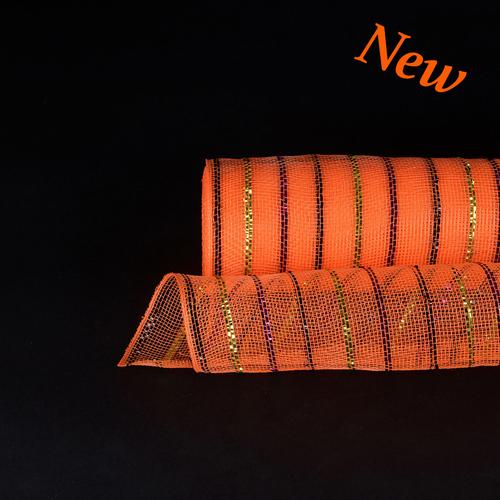 Orange with Multi Color Lines - Holiday Floral Mesh Wraps - ( 10 Inch x 10 Yards ) BBCrafts.com