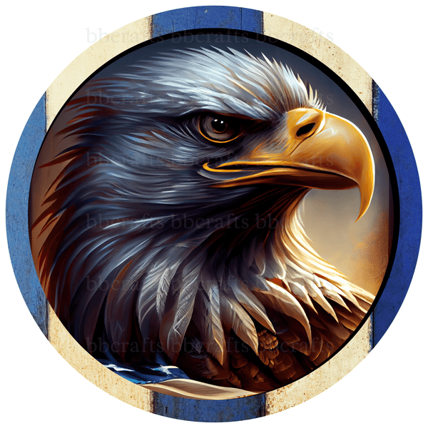 Patriotic Metal Sign: COOL EAGLE - Wreath Accent - Made In USA BBCrafts.com