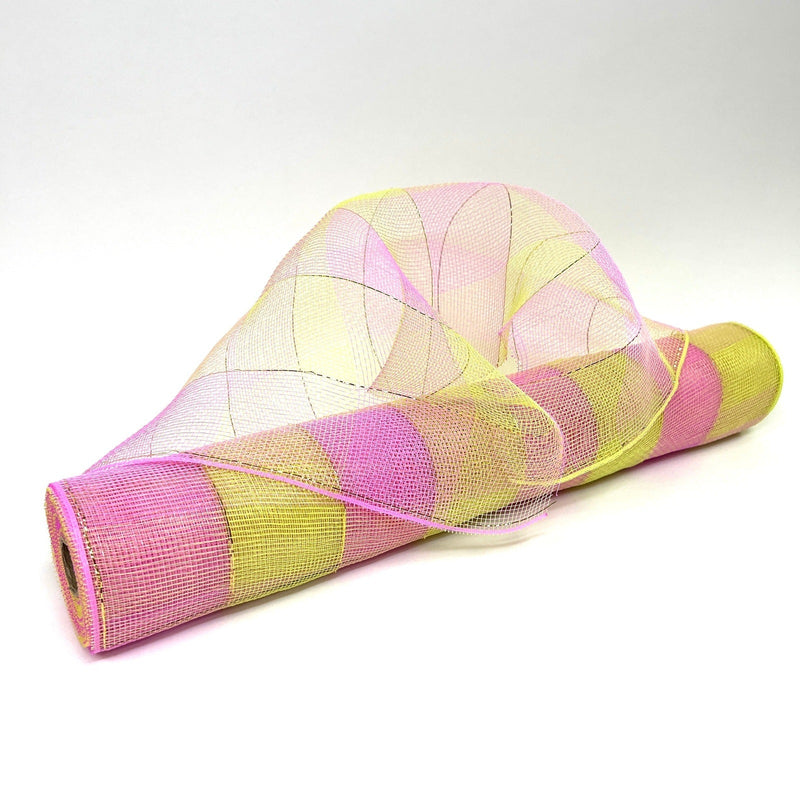 Pink Green - Floral Mesh Wrap Two Color Design - ( 21 Inch x 10 Yards ) BBCrafts.com