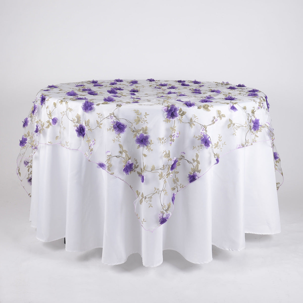 Purple 72 Inch x 72 Inch Organza with 3D Roses Overlay