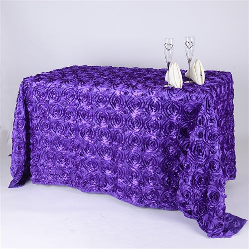 Purple 90 Inch x 156 Inch Rectangle Rosette Tablecloths BBCrafts.com