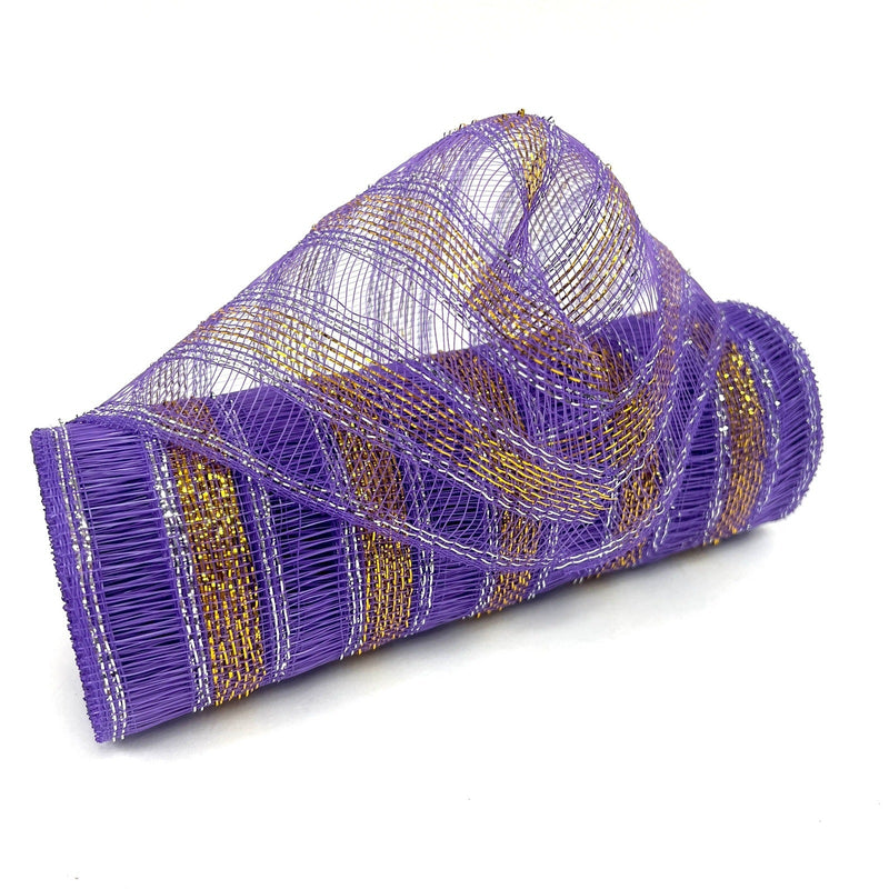 Purple - Deco Mesh Eyelash Metallic Stripes - (10 Inch x 10 Yards) BBCrafts.com