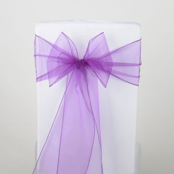 Purple - Organza Chair Sash - ( Pack of 10 Piece - 8 inches x 108 inches ) BBCrafts.com