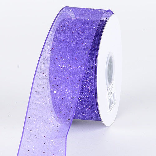 Purple - Organza Ribbon with Glitters Wired Edge - ( W: 5/8 Inch | L: 25 Yards ) BBCrafts.com