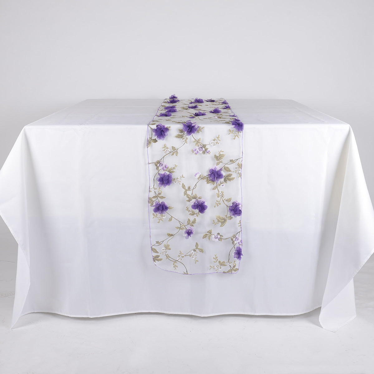 Purple Organza with 3D Roses Table Runner BBCrafts.com