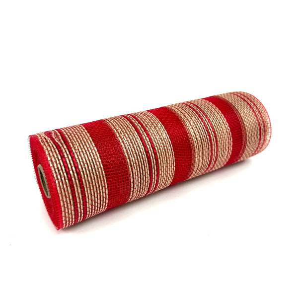 RED Natural Stripes Deco Mesh - Holiday Floral Deco Mesh - ( 10 Inch x 10 Yards ) BBCrafts.com