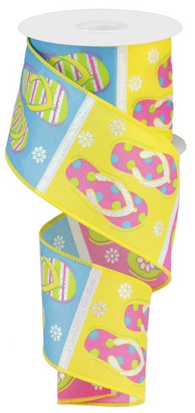 Pre-Order Now Ship On 16th May - Multi/White - Flip Flops Ribbons - 2.5 Inch x 10 Yards