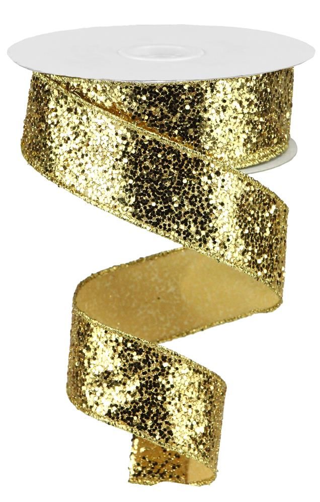 1.5 Inch x 10 Yards Large Glitter Ribbon - Gold