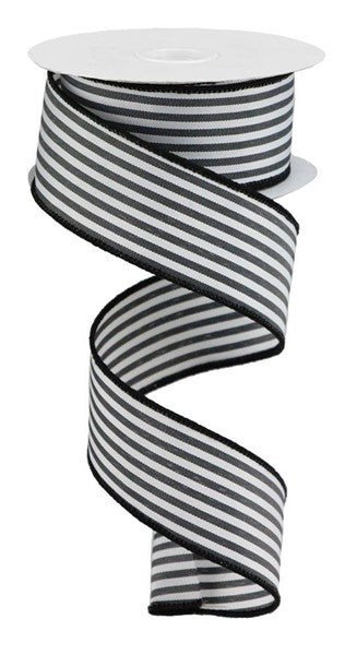 Black White - Woven Vertical Thin Stripe Ribbon - 1-1/2 Inch x 10 Yards