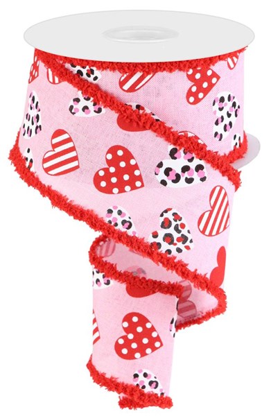 Pre-Order Now & Ship On December 24th 2025 - Light Pink/Red/Hot Pink/White/Black - Multi/Leopard Hearts/Drift Wired Edge Ribbon - ( 2-1/2 Inch | 10 Yards )