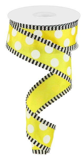 Pre-Order Now Ship On May 30th 2024 - Yellow/White - Large Polka Dot/Stripe Ribbon - 1-1/2 Inch x 10 Yards