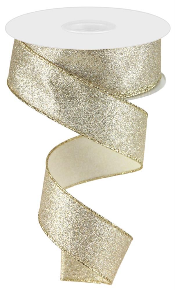 1.5 Inch x 10 Yards Shimmer Glitter Ribbon - Champagne