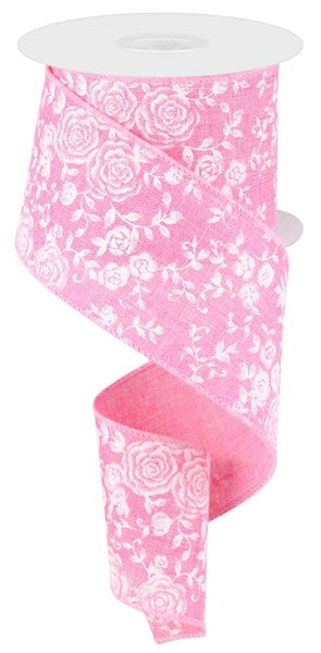 Pre-Order Now Ship On May 30th 2024 - Pink/White - Mini Rose On Royal Ribbon - 2-1/2 Inch x 10 Yards