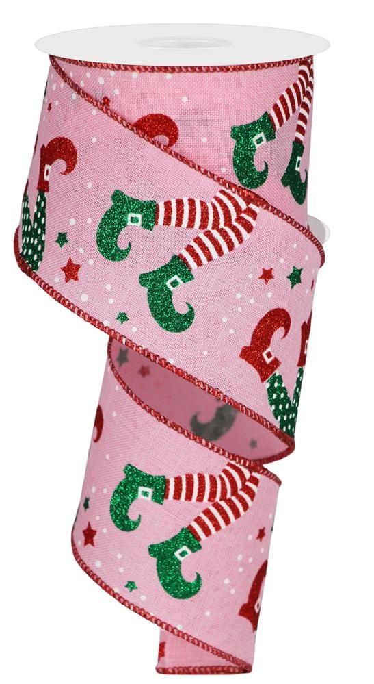2.5 Inch x 10 Yards Elf Legs Ribbon - Light Pink/Red/Emerald/White