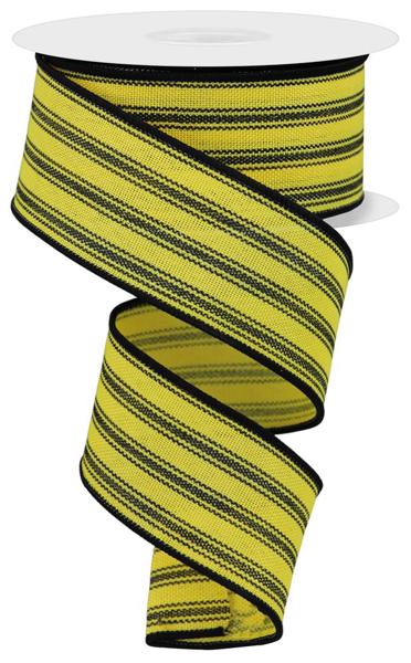 Pre-Order Now Ship On May 30th 2024 - Yellow/Black - Ticking Stripe Ribbon - 1-1/2 Inch x 10 Yards