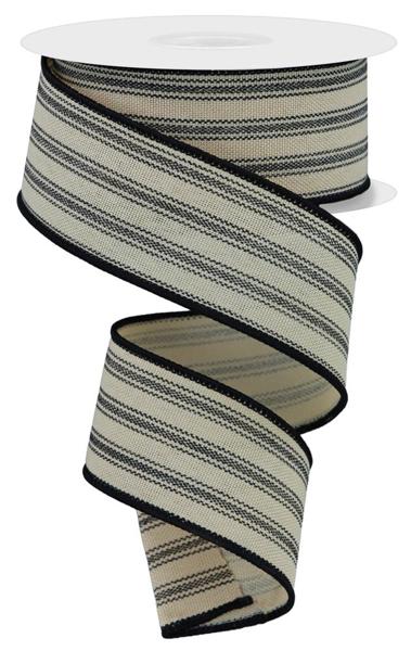 Tan Black - Ticking Stripe Ribbon - 1-1/2 Inch x 10 Yards
