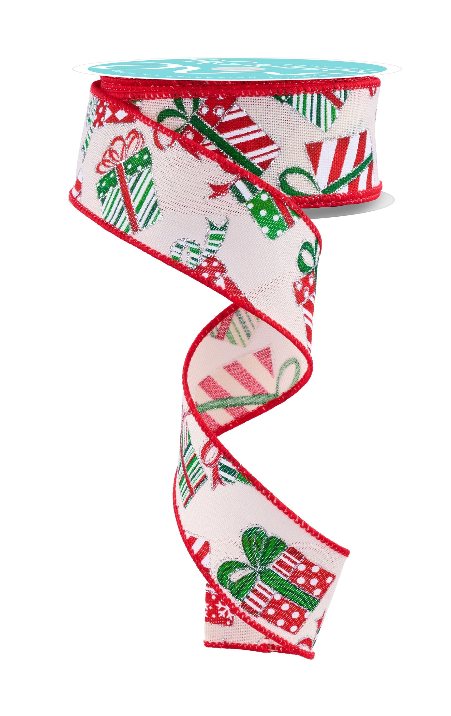 1.5 Inch x 10 Yards Gift Packages Ribbon - Cream/Red/Green/Silver