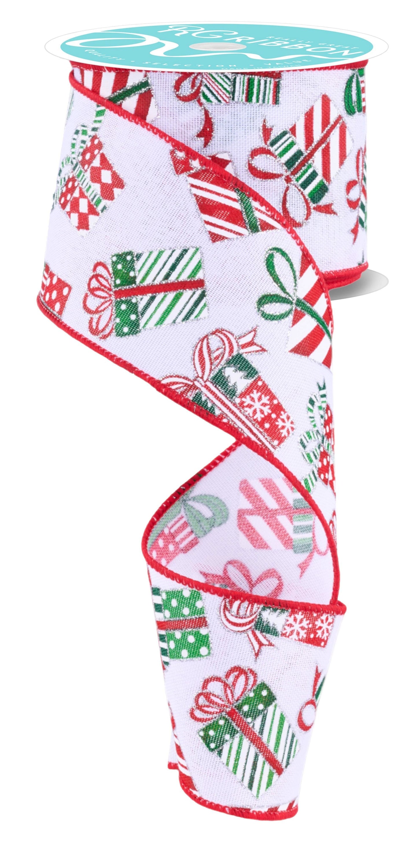 2.5 Inch x 10 Yards Gift Packages Ribbon - White/Red/Green/Silver