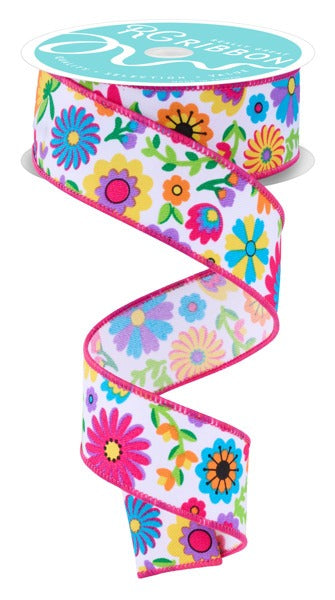 White/Multi - 1.5 Inch x 10 Yards Fiesta Florals