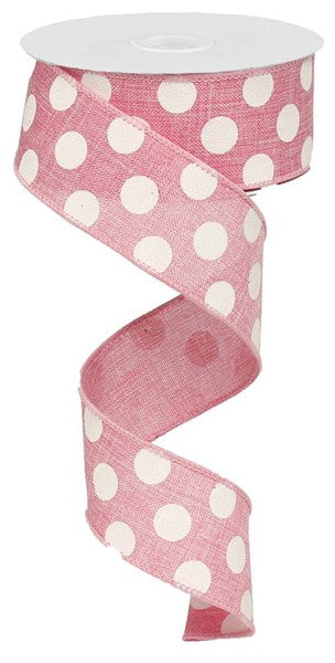 Pink/White - Medium Multi Dots Ribbon - 1.5 Inch x 10 Yards